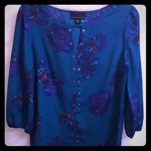 Attention - Blue/Teal Quarter Length Blouse M